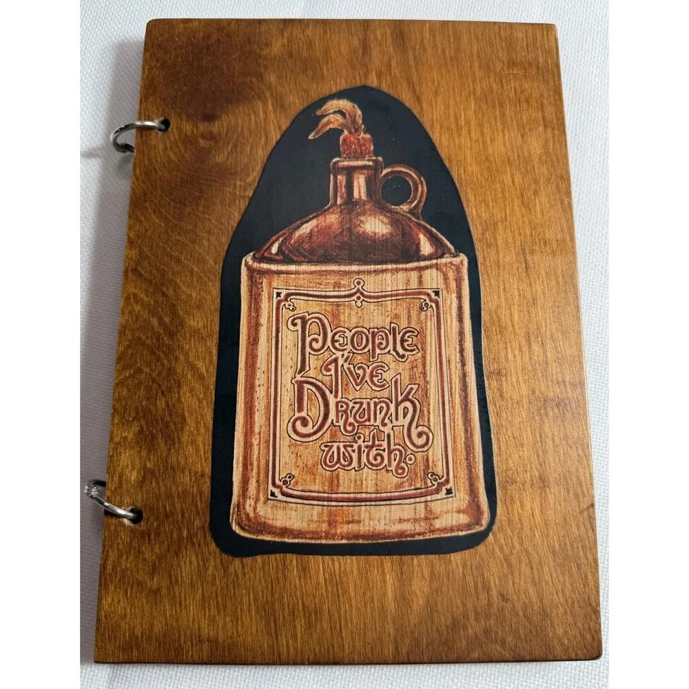 VTG Style Wooden Guest Book People I've Drunk With Bar Journal Notebook NB008
